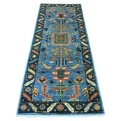3'1"x7'8" Blue Heriz All Over Design Aryana Grade Hand Knotted Wool Runner Rug
