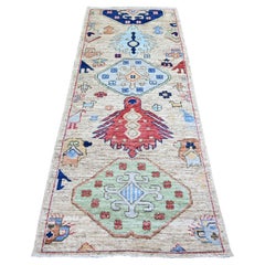 3'1"x7'9" Tan, Anatolian Village Inspired Design, Wool Hand Knotted Runner Rug