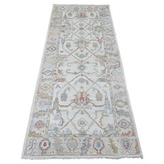 3'1 "x7'9" Blanco Angora Afgana Oushak Diseño Enredadera Alfombra Corredera de Lana Anudada a Mano