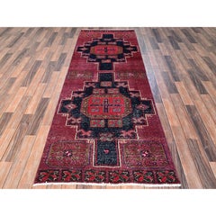 3'1 "x8'10" Tapis de course Vintage Persan Hamadan noué à la main en pure laine