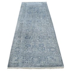 3'1"x8'3" Carbon Gray Abstract Design Wool and Silk Hand Knotted Runner Rug