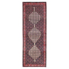 3'1"x8'5" Navy Blue New Persian Senneh Bijar Hand Knotted Wool Runner Rug