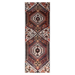 3'1"x9' Ivory-Brown Vintage Persian Bakhtiar Hand Knotted Pure Wool Runner Rug