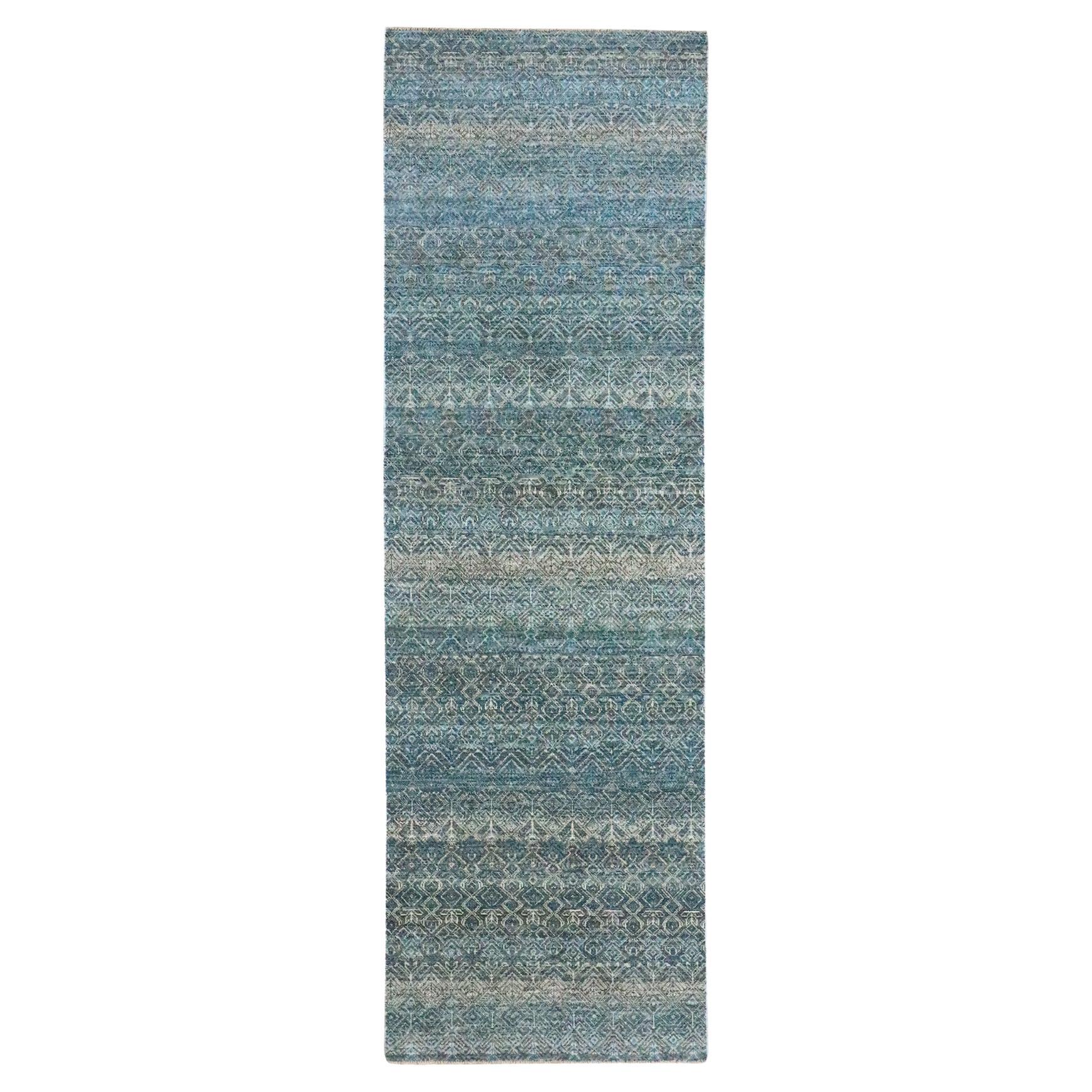 3'1 "x9'9" Blue Kohinoor Herat Geometric Design Hand Knotsted Soft Wool Runner Rug (Tapis de course en laine douce nouée à la main)