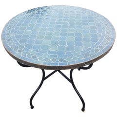 Blue Gray Moroccan Mosaic Table, Choice of Base Height