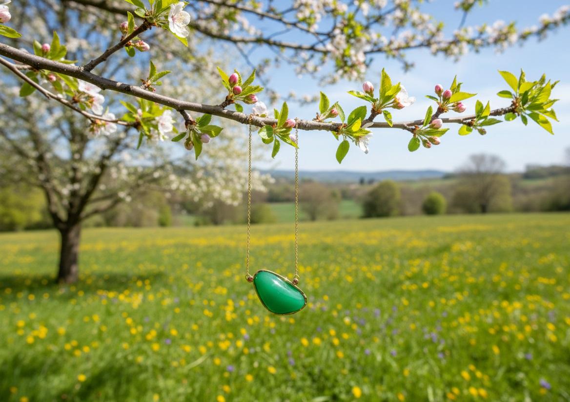 Cabochon Collana in oro con crisoprasio australiano cabochon da 32 carati di Alexander Leyser in vendita