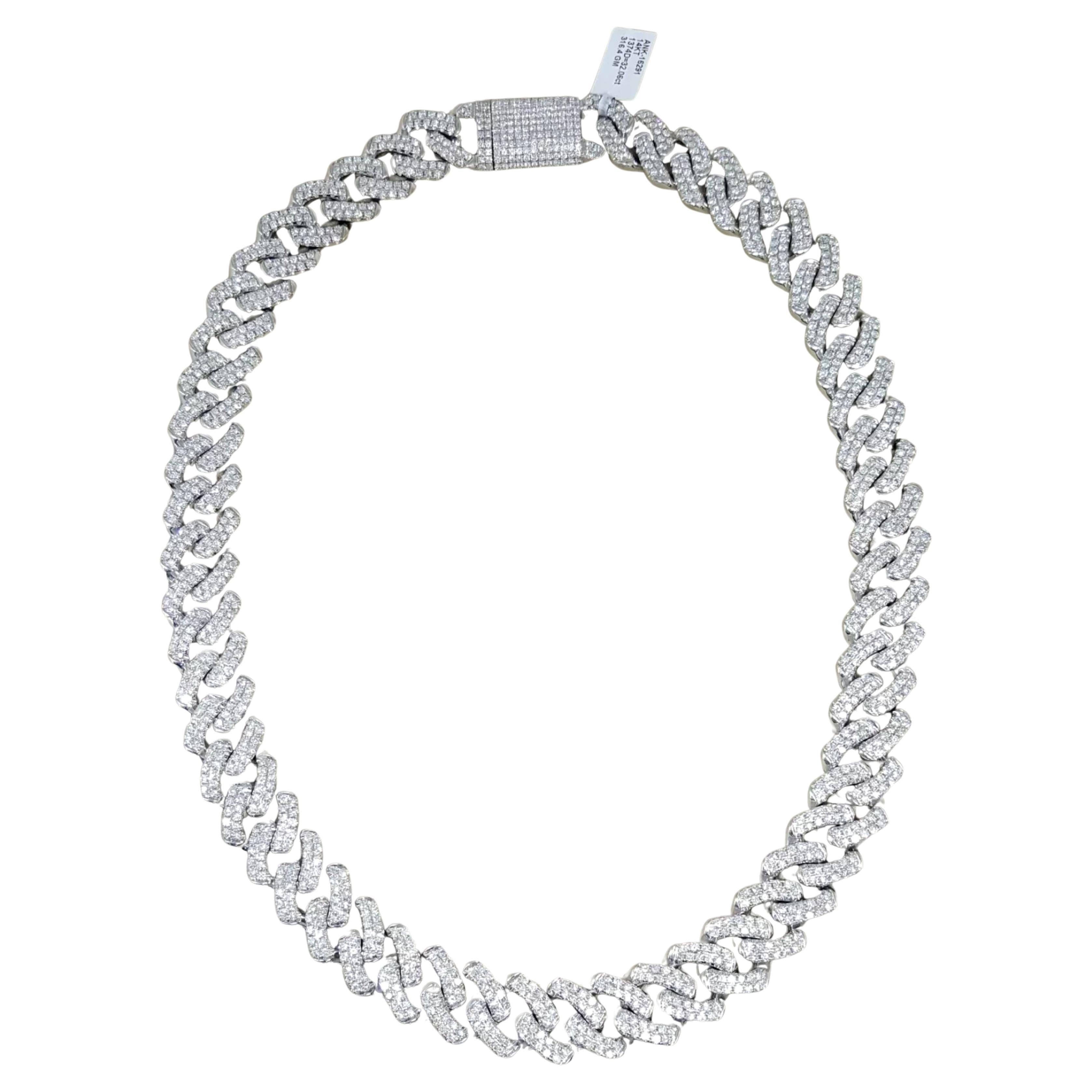 32 Carat Cuban Link Diamond Necklace 18k White Gold