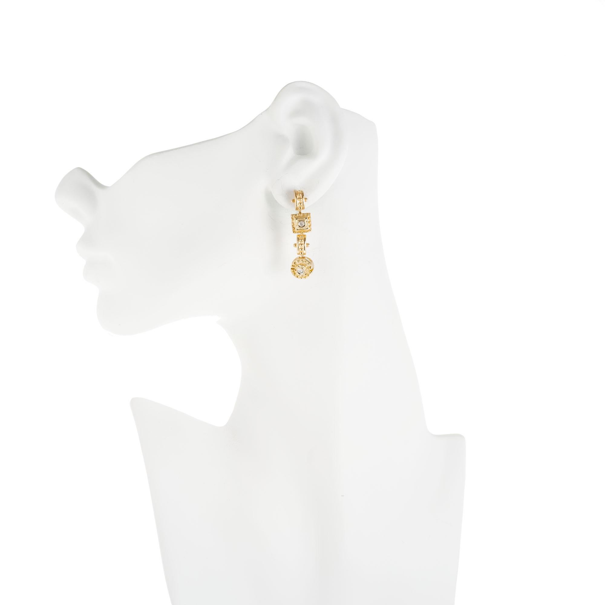 Women's .32 Carat Diamond Yellow Gold Etruscan Dangle Earrings