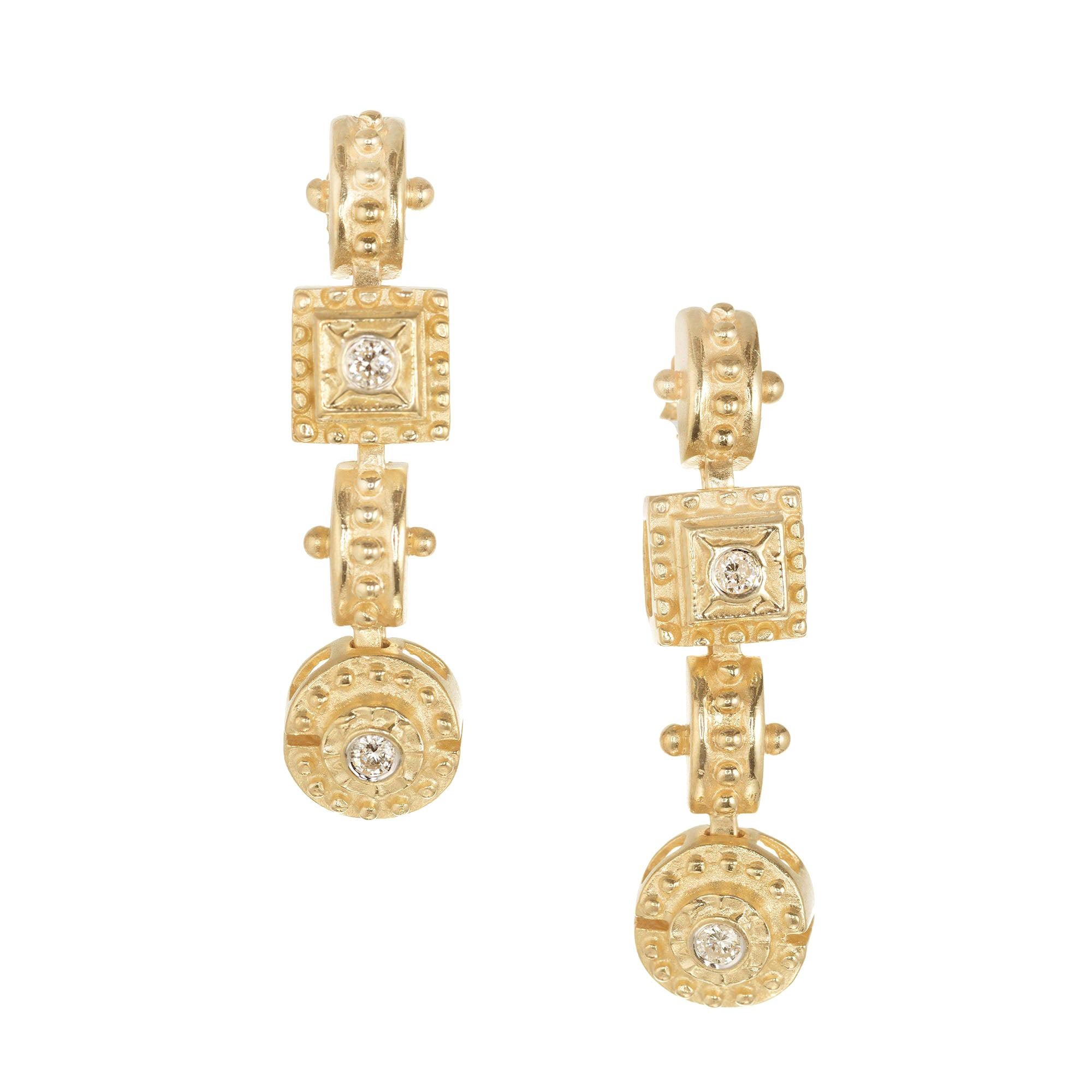 .32 Carat Diamond Yellow Gold Etruscan Dangle Earrings