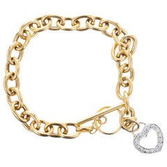 .32 Carat Diamond Yellow Gold Heart Charm Bracelet