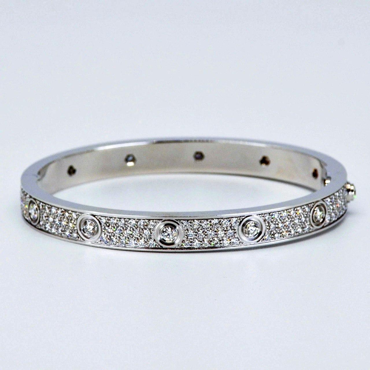 Art Nouveau 3.2 Carat Diamonds 18K White Gold Bracelet For Sale