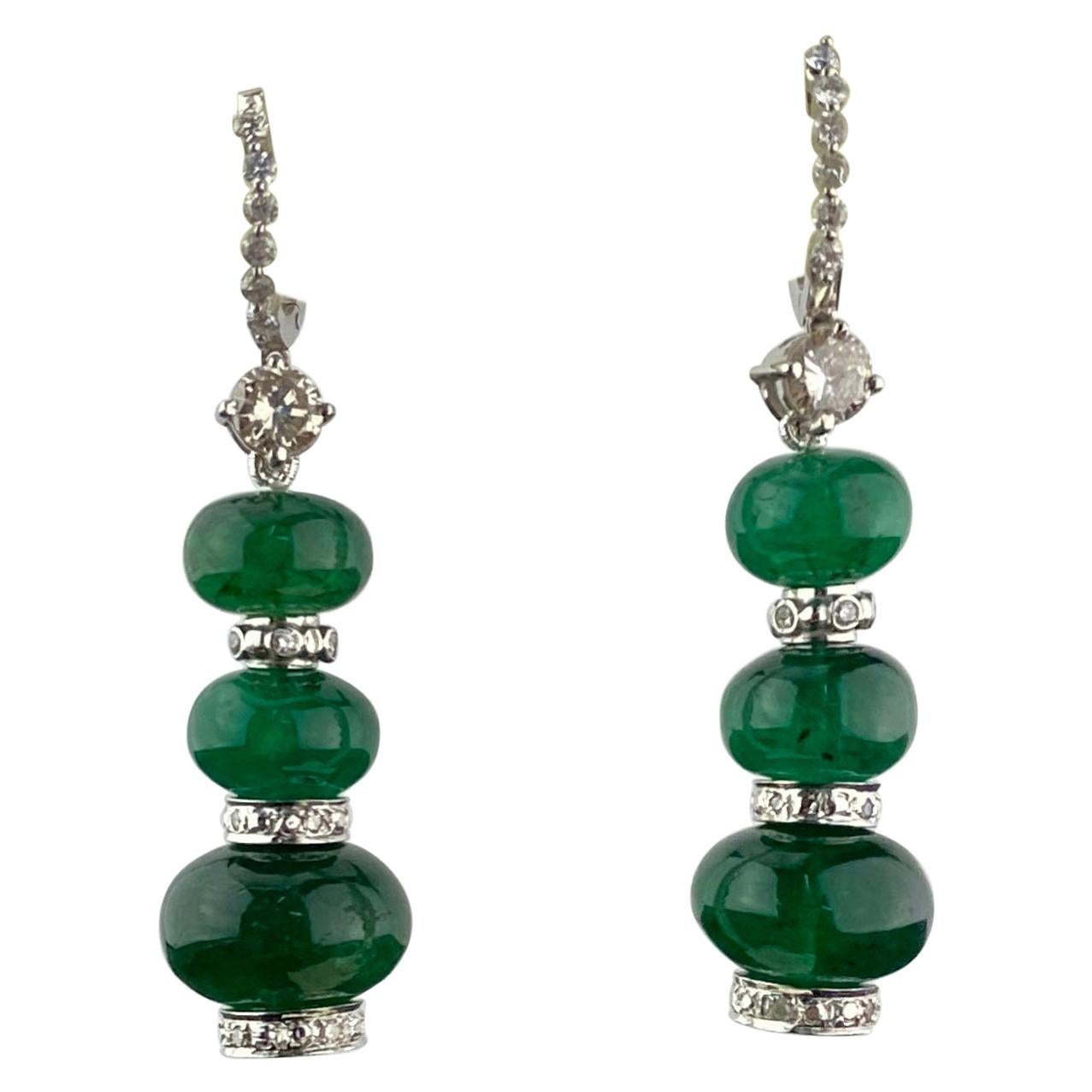 32 Carat Emerald Beads Dangle Earrings For Sale
