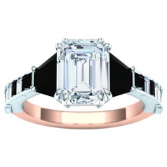 3.2 Carat Emerald Cut Diamond and Black Diamond Engagement Ring