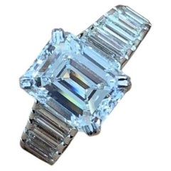 3.2 Carat Emerald Diamond Ring VVS 14K White Gold