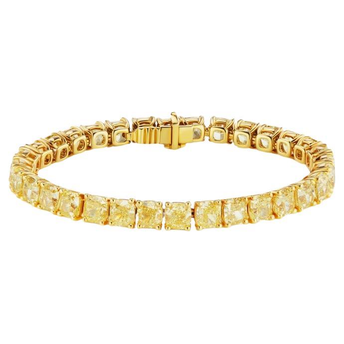 Bracelet tennis GIA Scarselli avec diamant jaune fantaisie naturel taille coussin de 32+ carats