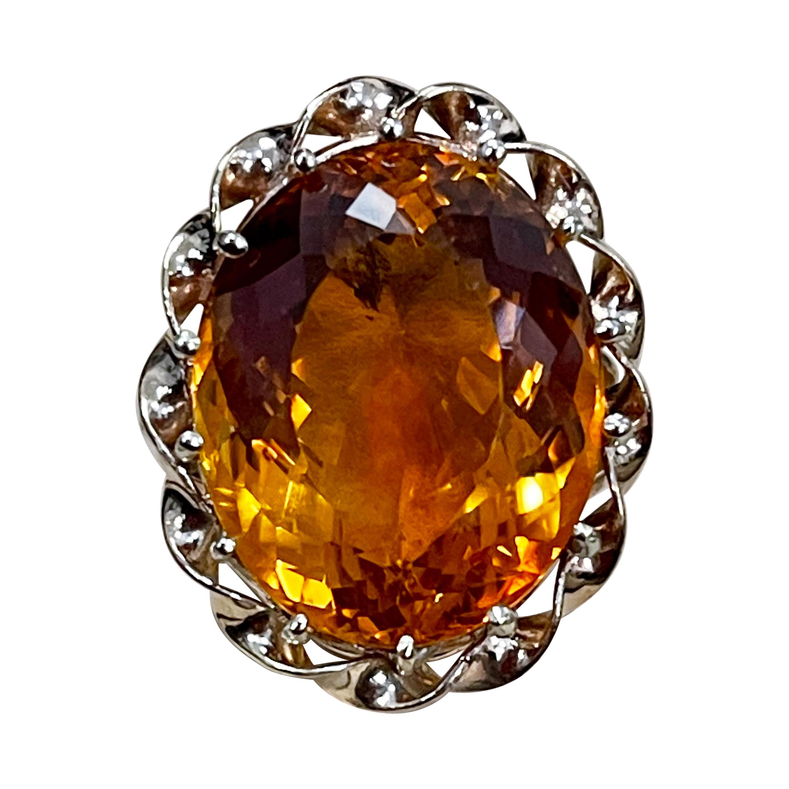 32 Carat Natural Oval Citrine Cocktail Ring in 14 Karat Yellow Gold, Estate For Sale