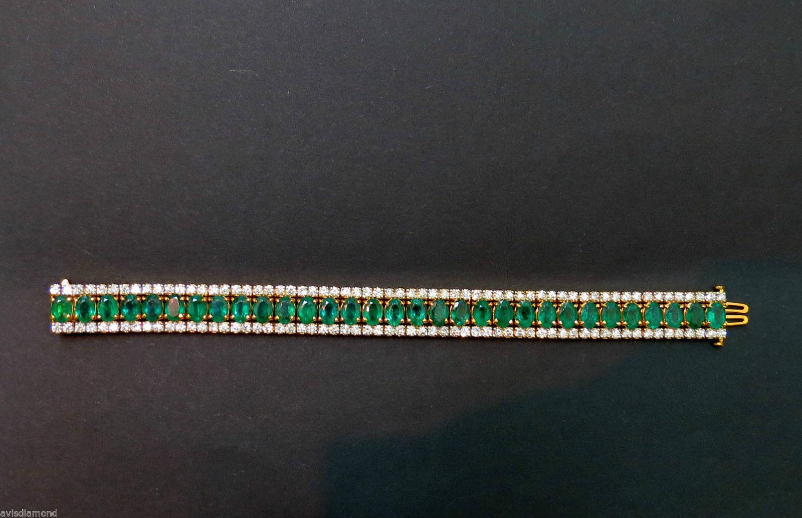 32 Carat Natural Vivid Green Emerald Diamond Bracelet G/VS Multirow For Sale 3