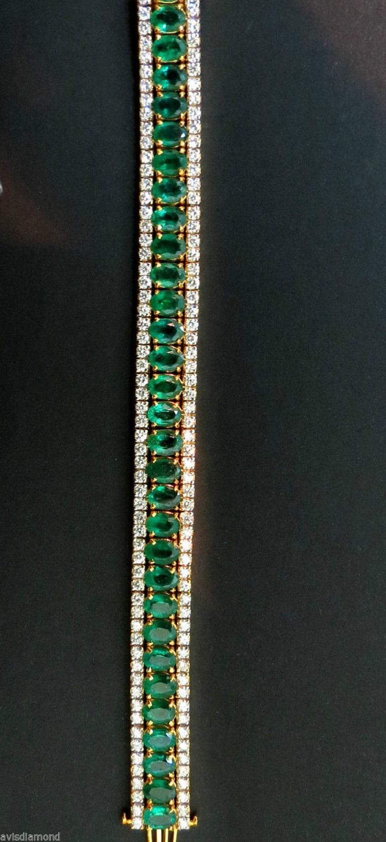 32 Carat Natural Vivid Green Emerald Diamond Bracelet G/VS Multirow For Sale 4