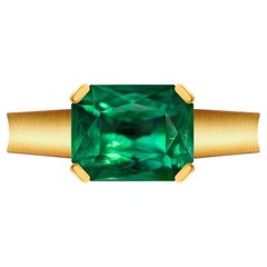 3.2 Carat Natural Zambian Emerald 18 Karat Yellow Gold Ring