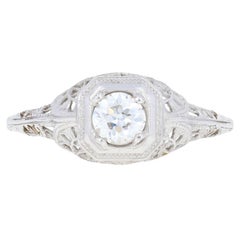 .32 Carat Old European Diamond Art Deco Ring, 14 Karat Gold Vintage Solitaire