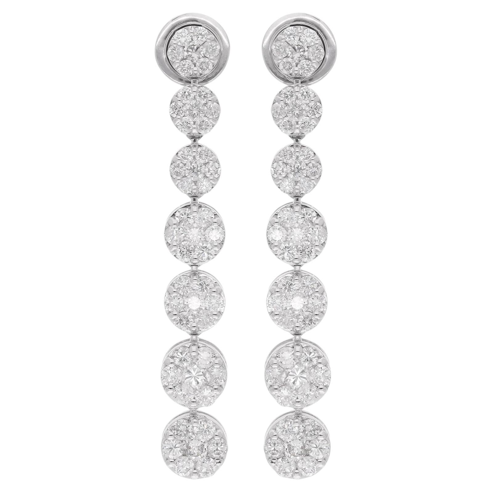 3.2 Carat Pave Diamond Long Dangle Earrings 14 Karat White Gold Handmade Jewelry