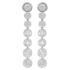 3.2 Carat Pave Diamond Long Dangle Earrings 14 Karat White Gold Handmade Jewelry