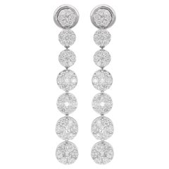 Longues boucles d'oreilles pendantes en or blanc 18 carats avec diamants pavés de 3,2 carats, fabrication artisanale