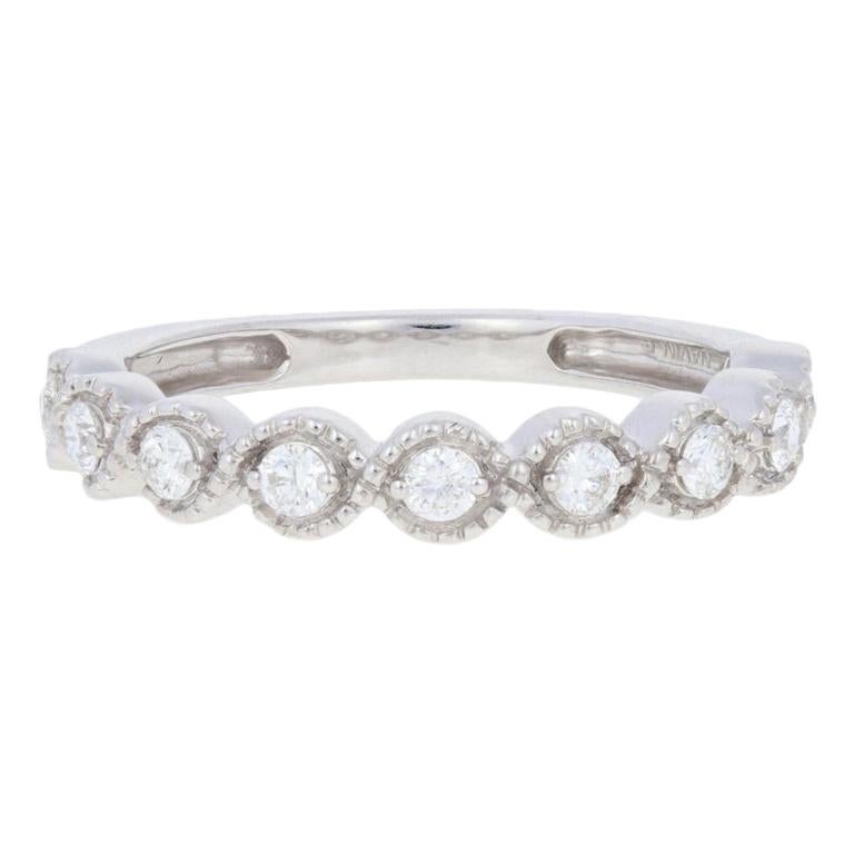 .32 Carat Round Brilliant Diamond Wedding Band 14 Karat White Gold Milgrain Ring