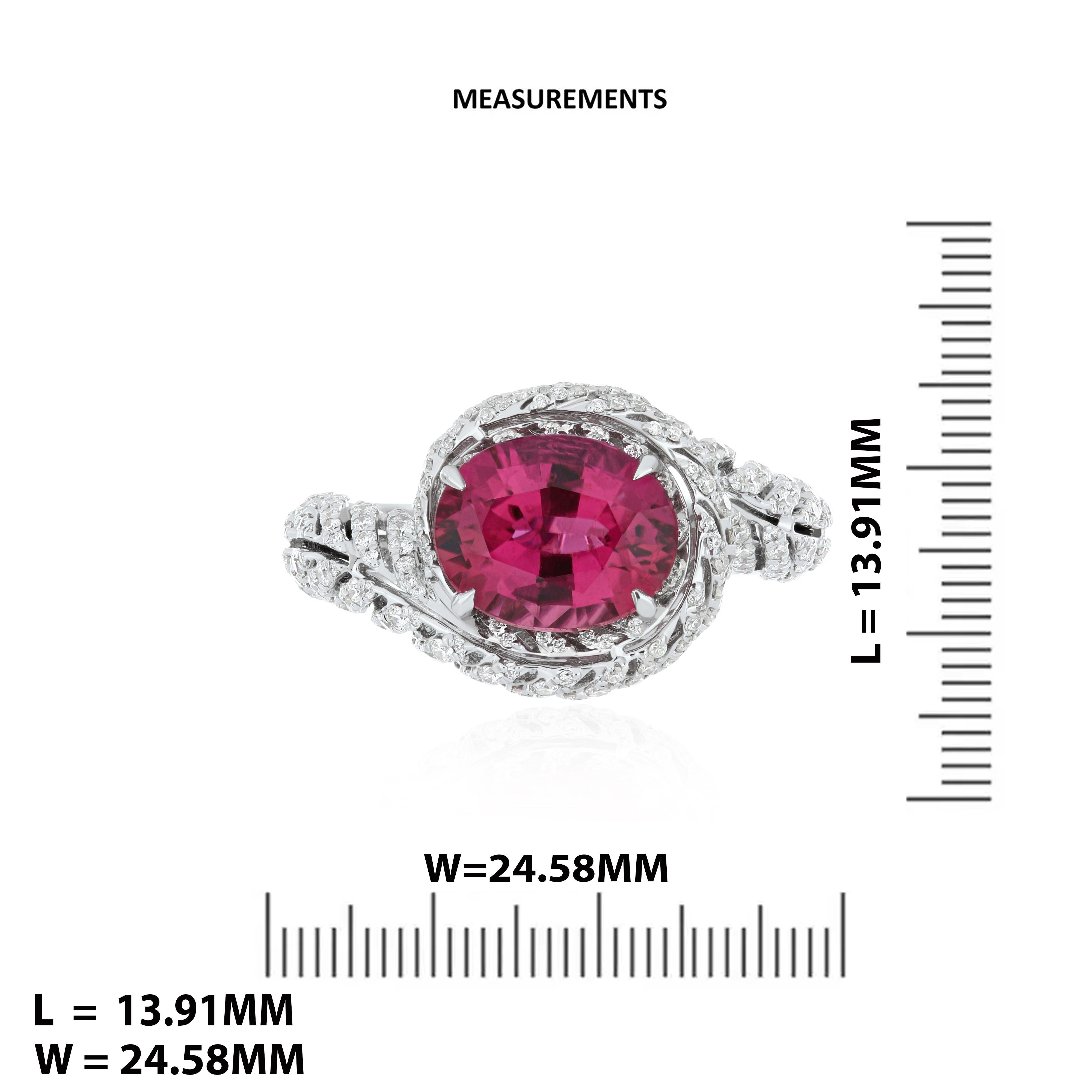 3.2 Carat Rubellite and Diamond Studded Ring in 18K White Gold Ring For Sale 2