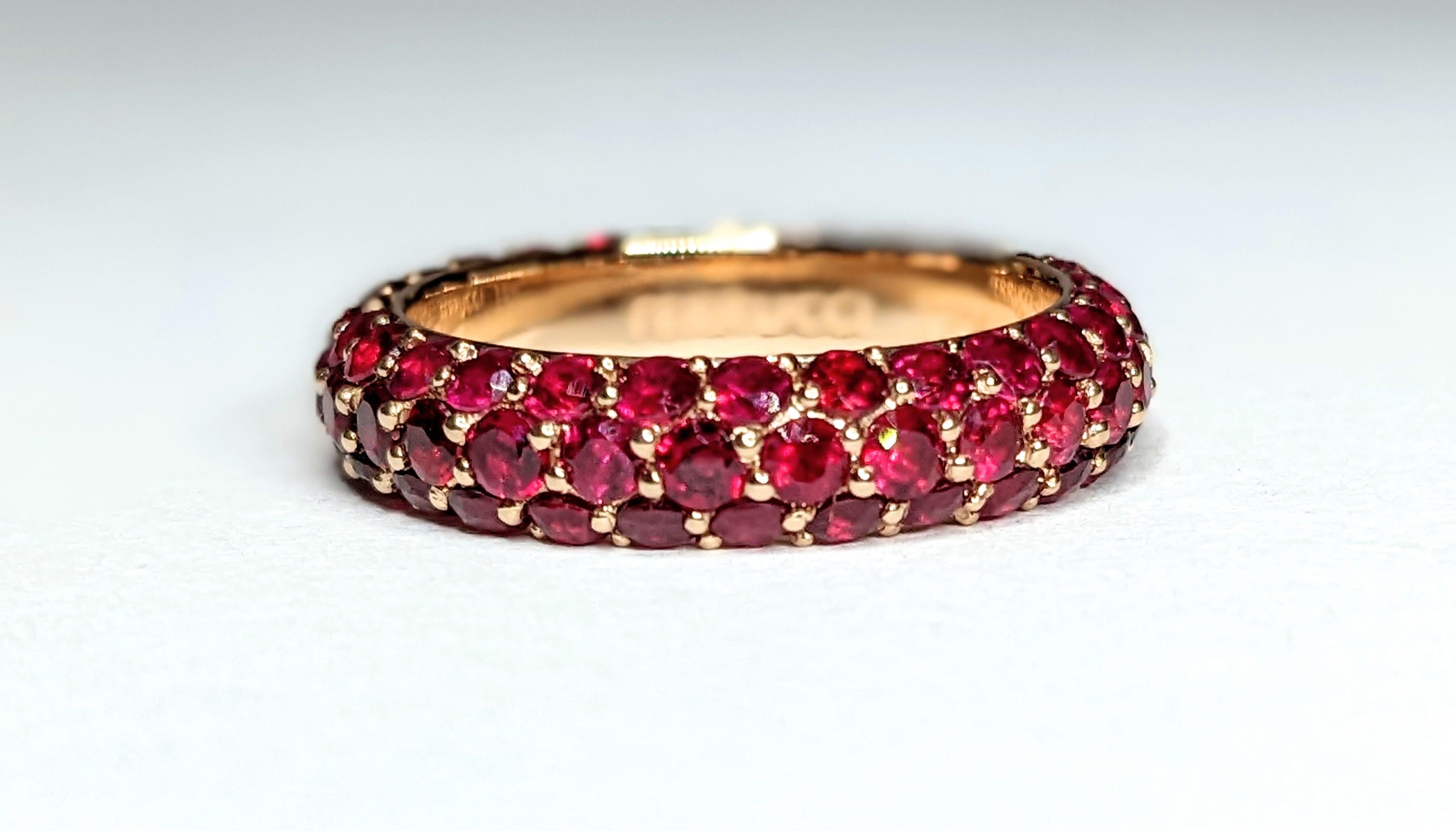3.2 Carat Ruby Pave Eternity Ring in 18 Karat Yellow Gold For Sale 2