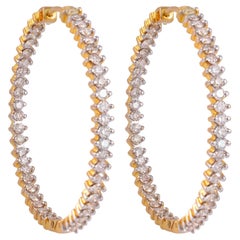 3.2 Carat SI Clarity HI Color Diamond Hoop Earrings 14 Karat Yellow Gold Jewelry