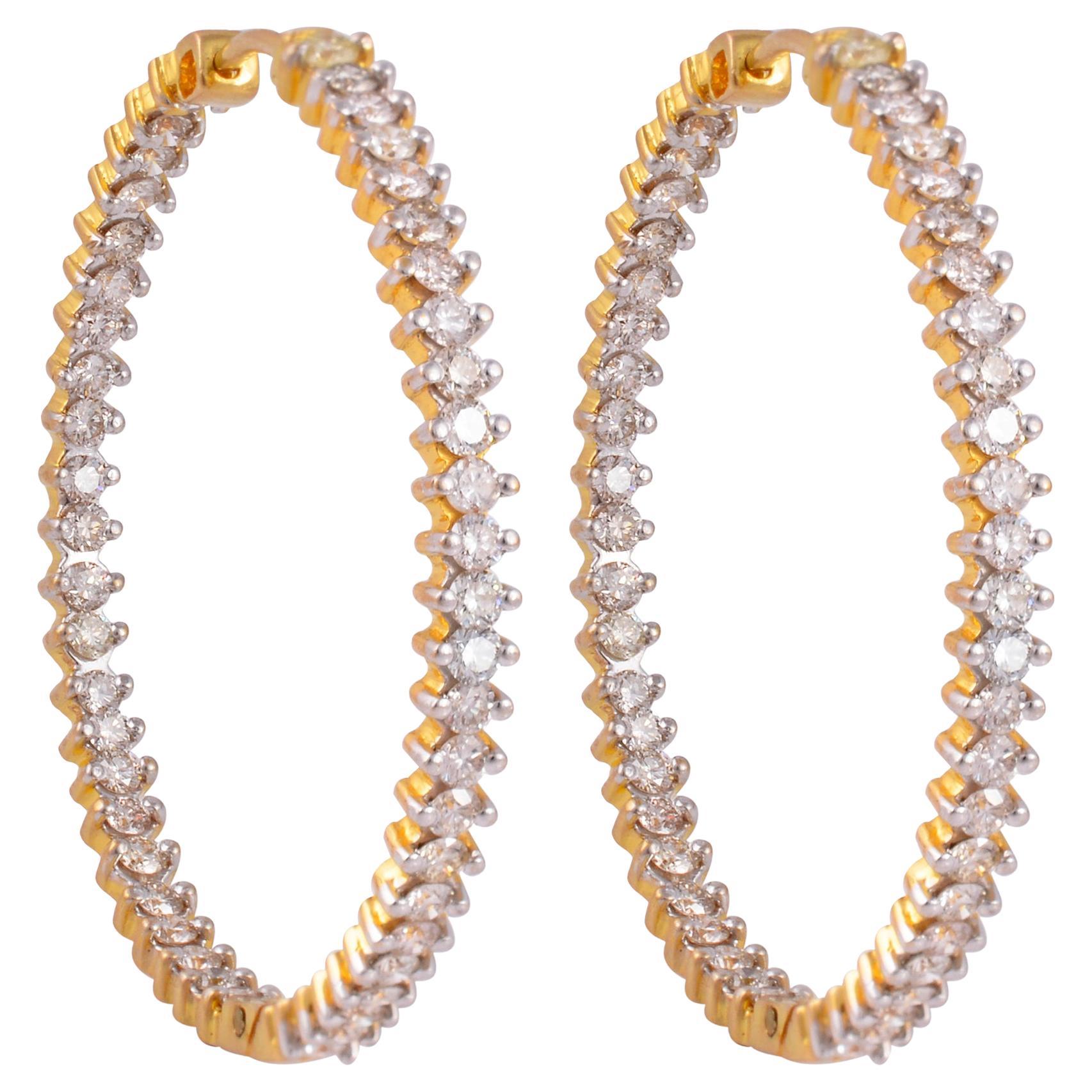 3.2 Carat SI Clarity HI Color Diamond Hoop Earrings 18 Karat Yellow Gold Jewelry For Sale