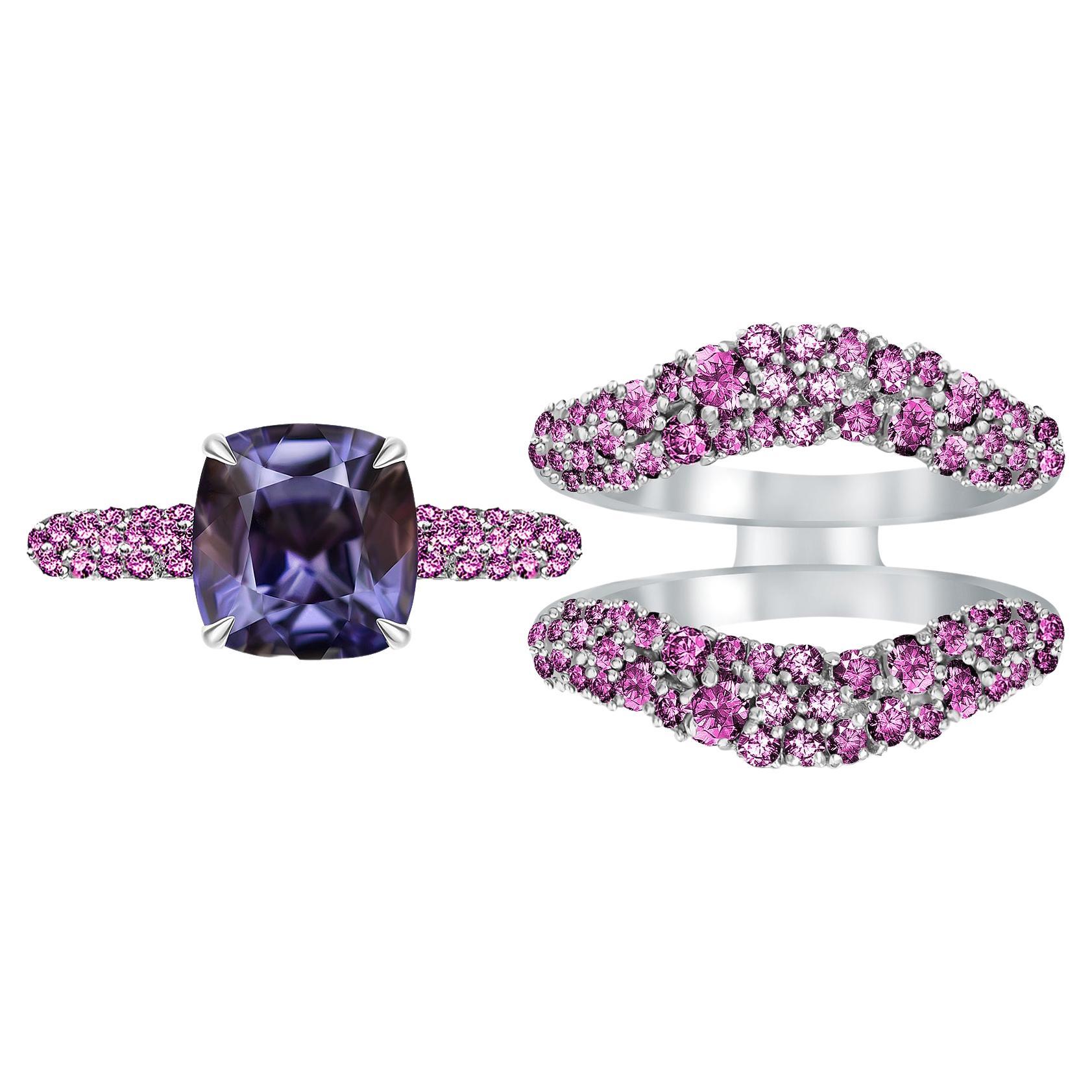 3.2 Carat Spinel Pink Sapphires 18 Karat White Gold Dual Rings "Embrace" by D&A For Sale