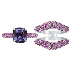 3.2 Carat Spinel Pink Sapphires 18 Karat White Gold Dual Rings "Embrace" by D&A