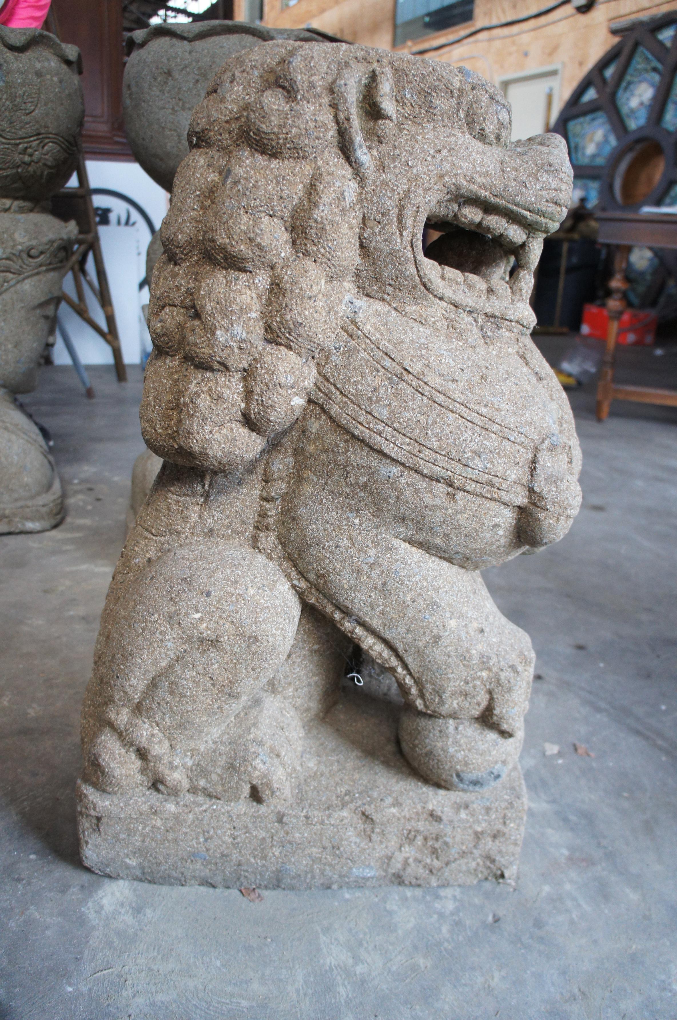 Chinese Export Chinese Concrete Male Foo Dog Guardian Lion Statue Sculpture Fu Feng Shui For Sale