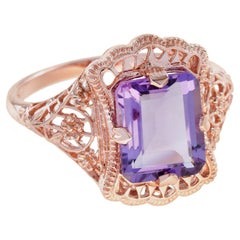 3.2 Ct. Amethyst Vintage Style Filigree Ring in  Solid 9K Rose Gold