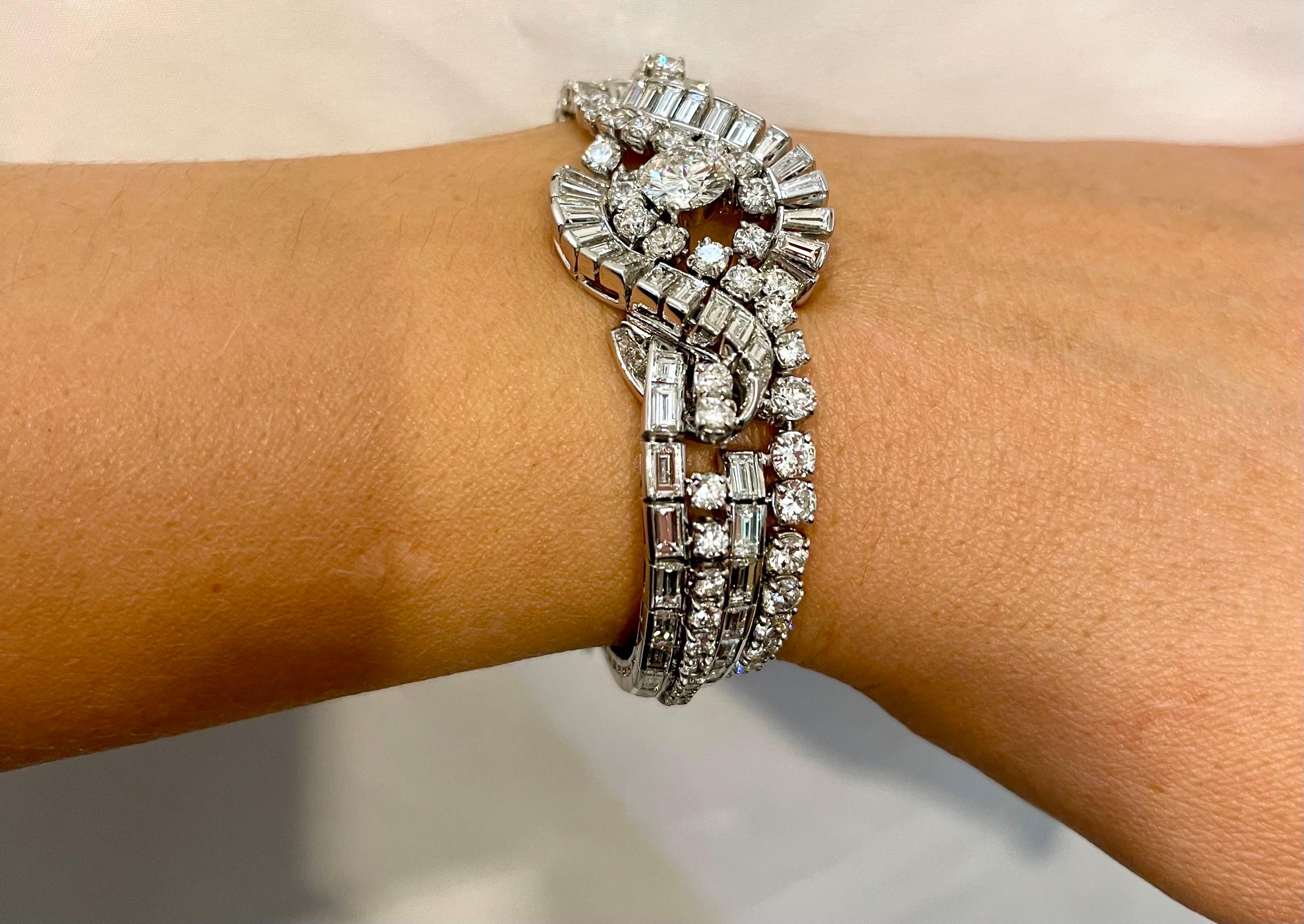 32 Ct Diamond 1.79 Diamond GIA Cert Platinum Art Deco Style Bracelet For Sale 7