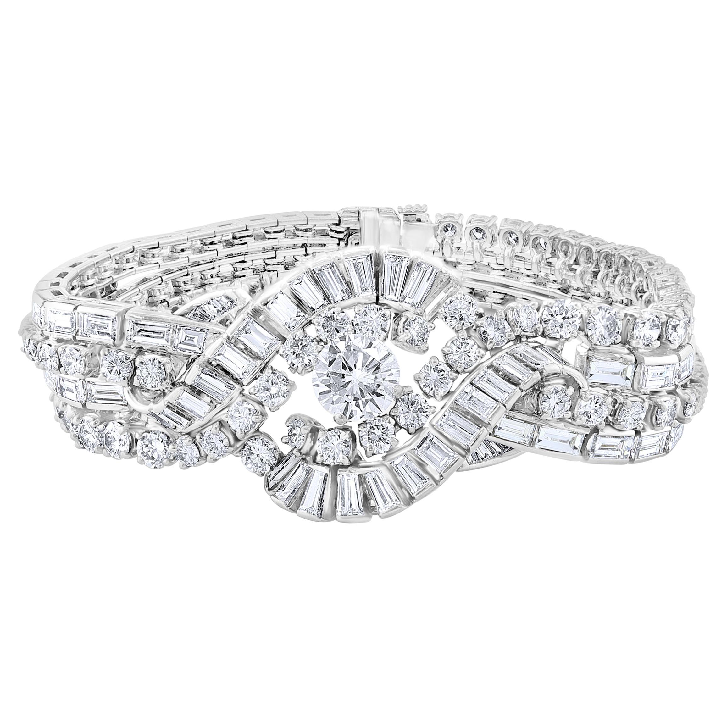 32 Ct Diamond 1.79 Diamond GIA Cert Platinum Art Deco Style Bracelet For Sale