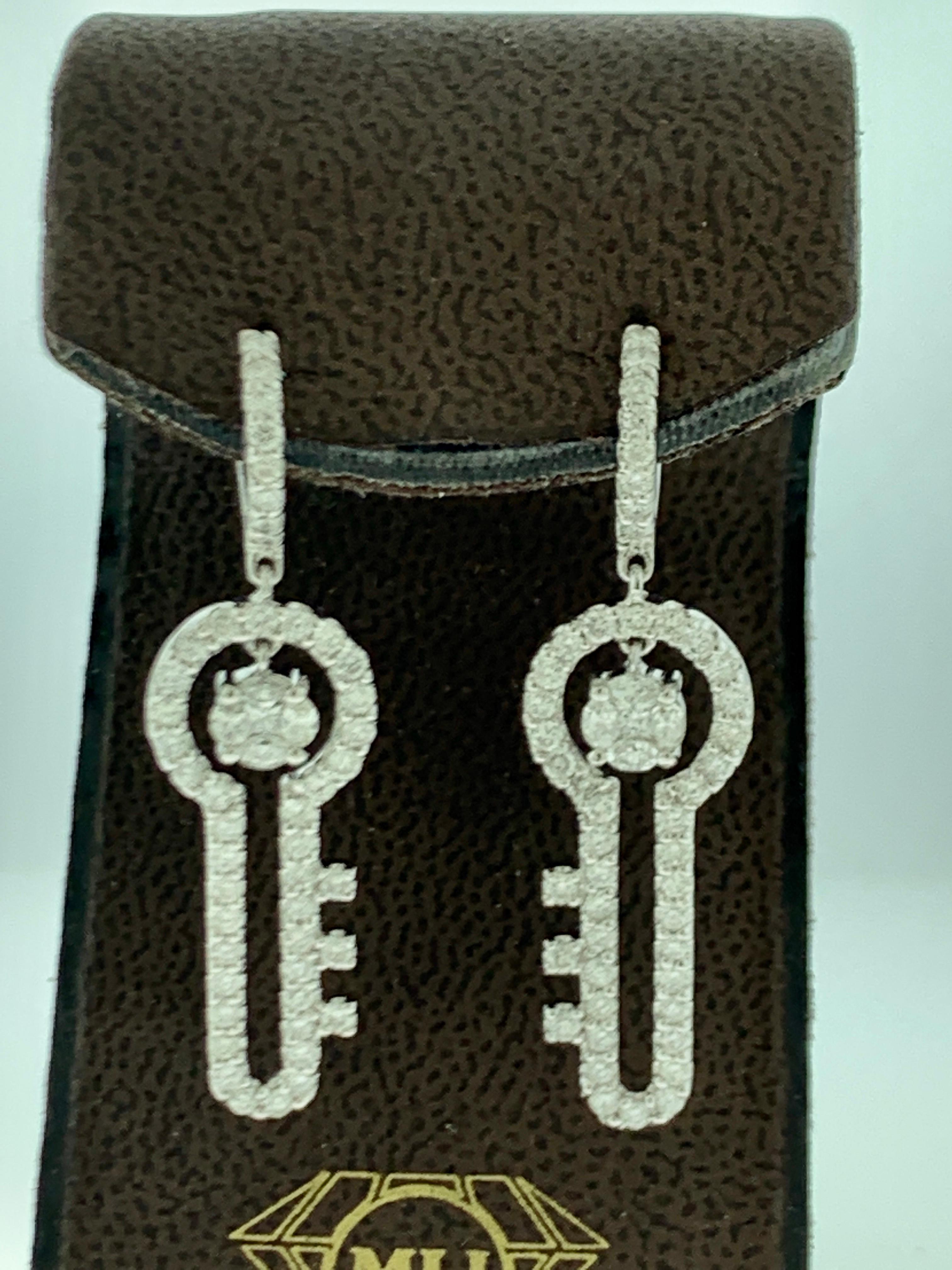 3.2 Ct Diamond Drop Cocktail Key Shape Earrings in 14 Karat White Gold 8 Grams For Sale 3