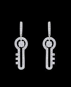 3.2 Ct Diamond Drop Cocktail Key Shape Earrings in 14 Karat White Gold 8 Grams
