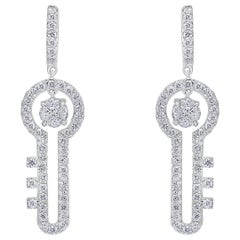 3.2 Ct Diamond Drop Cocktail Key Shape Earrings in 14 Karat White Gold 8 Grams