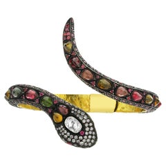 Bracelet serpent en tourmaline multicolore 32 carats, diamants et citrine