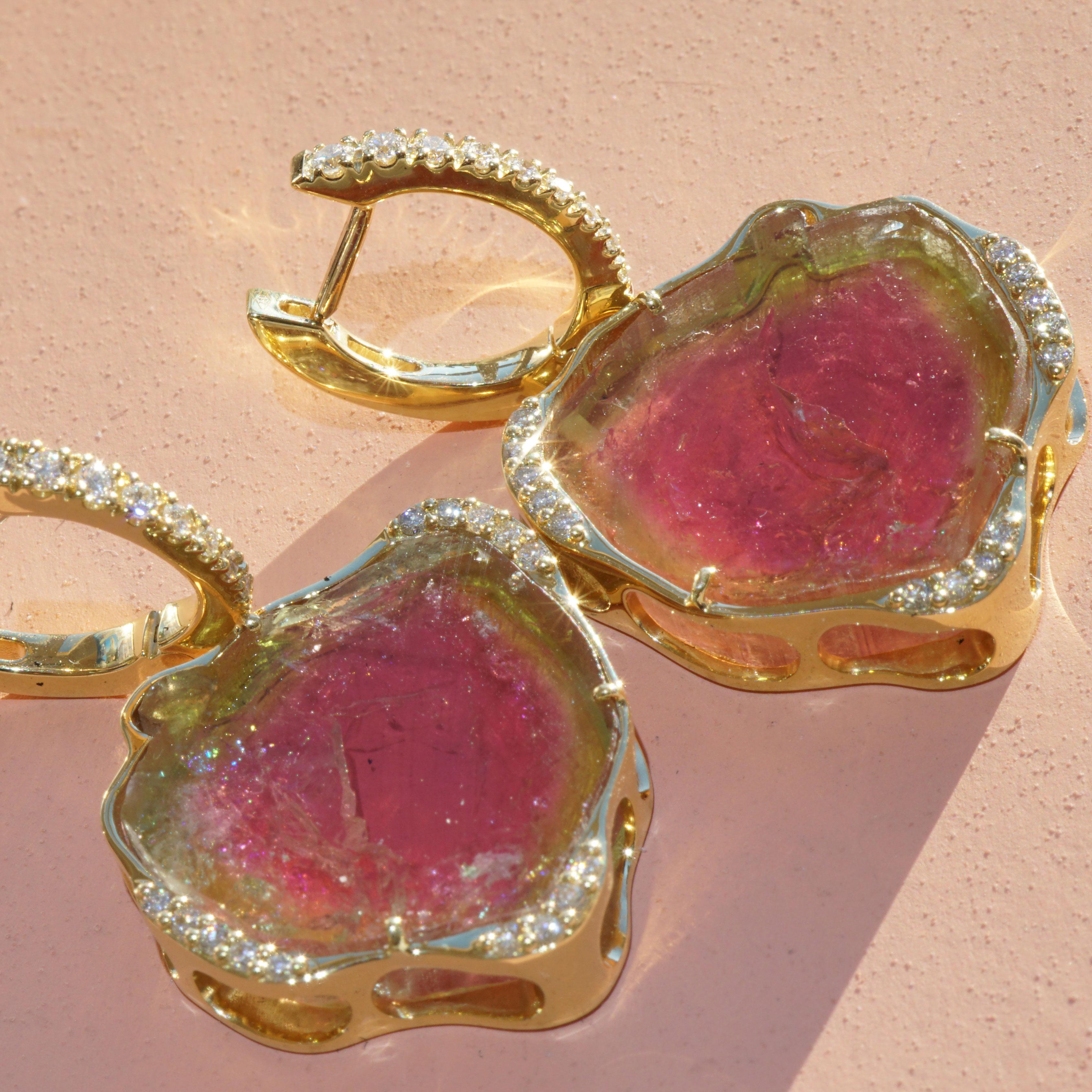 Brilliant Cut 32 ct Watermelon Tourmaline Brilliant Earrings 0.45 ct TW VS  Goldsmith Work For Sale