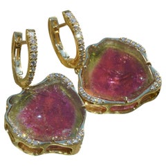 Pendientes Brillantes de Turmalina Sandía de 32 ct 0,45 ct TW VS  Trabajos de orfebrería