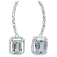 Used 3.2 Cts Natural Aquamarine Drop Dangle Earrings 925 Sterling Silver Jewelry 