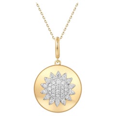 32 Diamond Sunflower Medallion 14K Yellow Gold Pendant Necklace