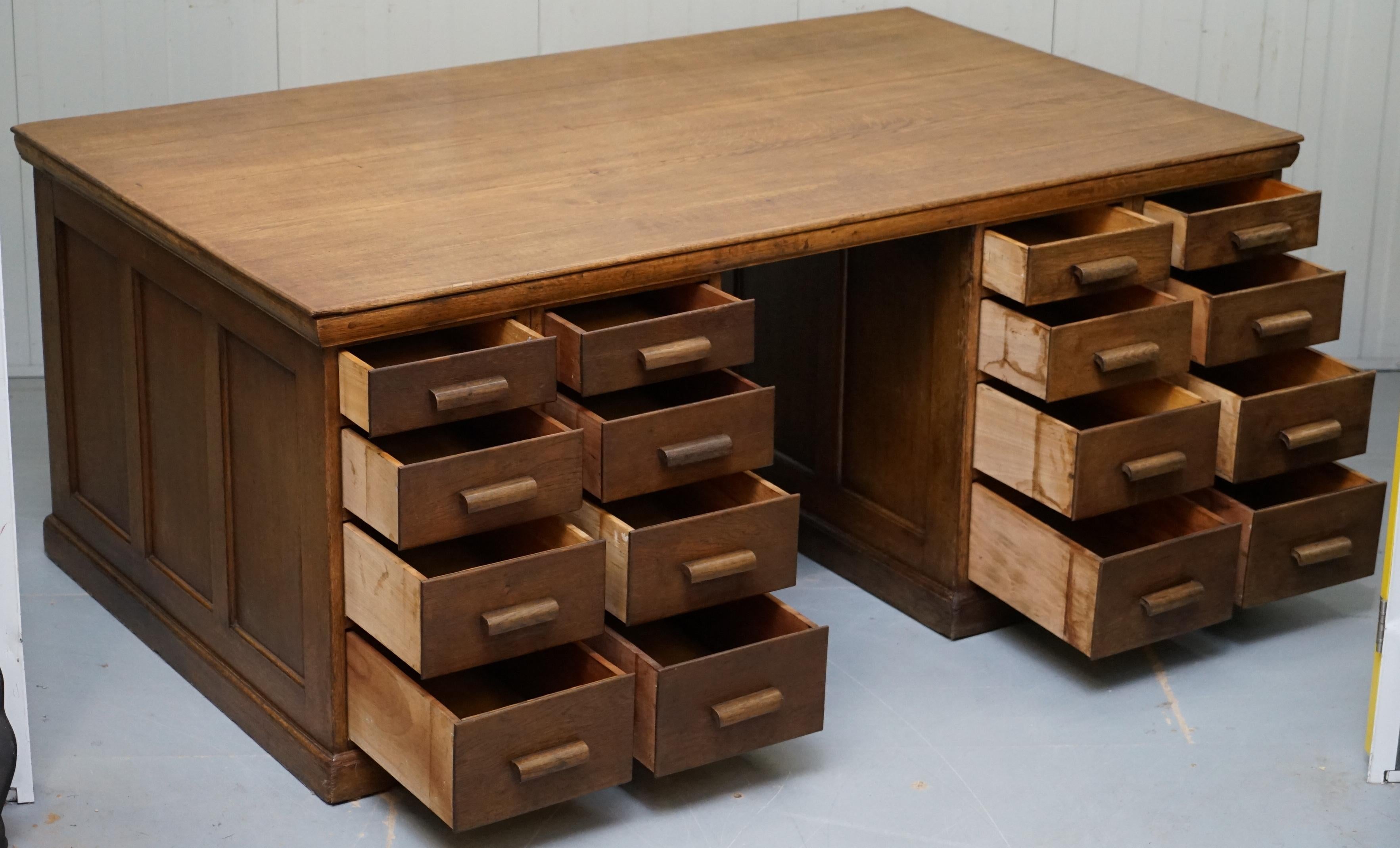 32 Drawers Double Sided Twin Pedestal Oak Partners Desk Haberdashery Edwardian 6