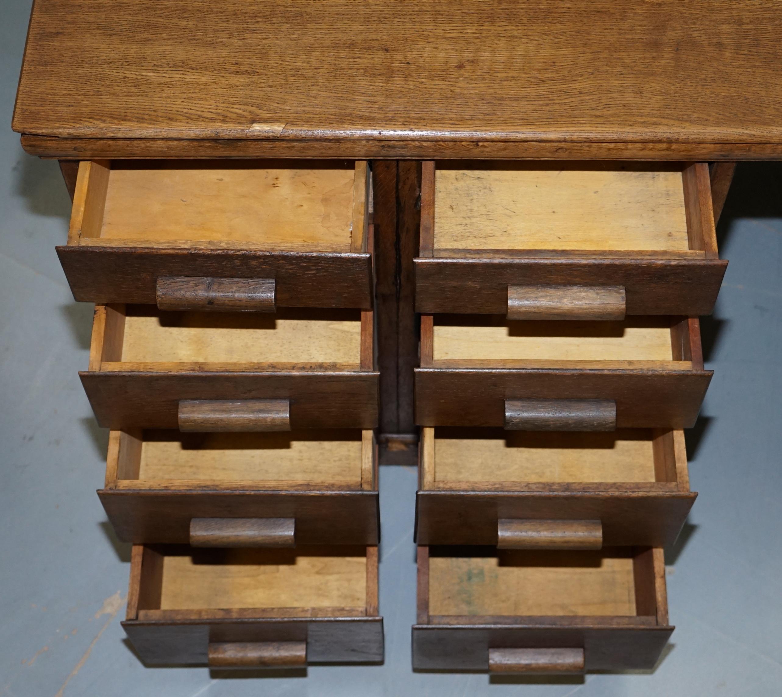 32 Drawers Double Sided Twin Pedestal Oak Partners Desk Haberdashery Edwardian 8
