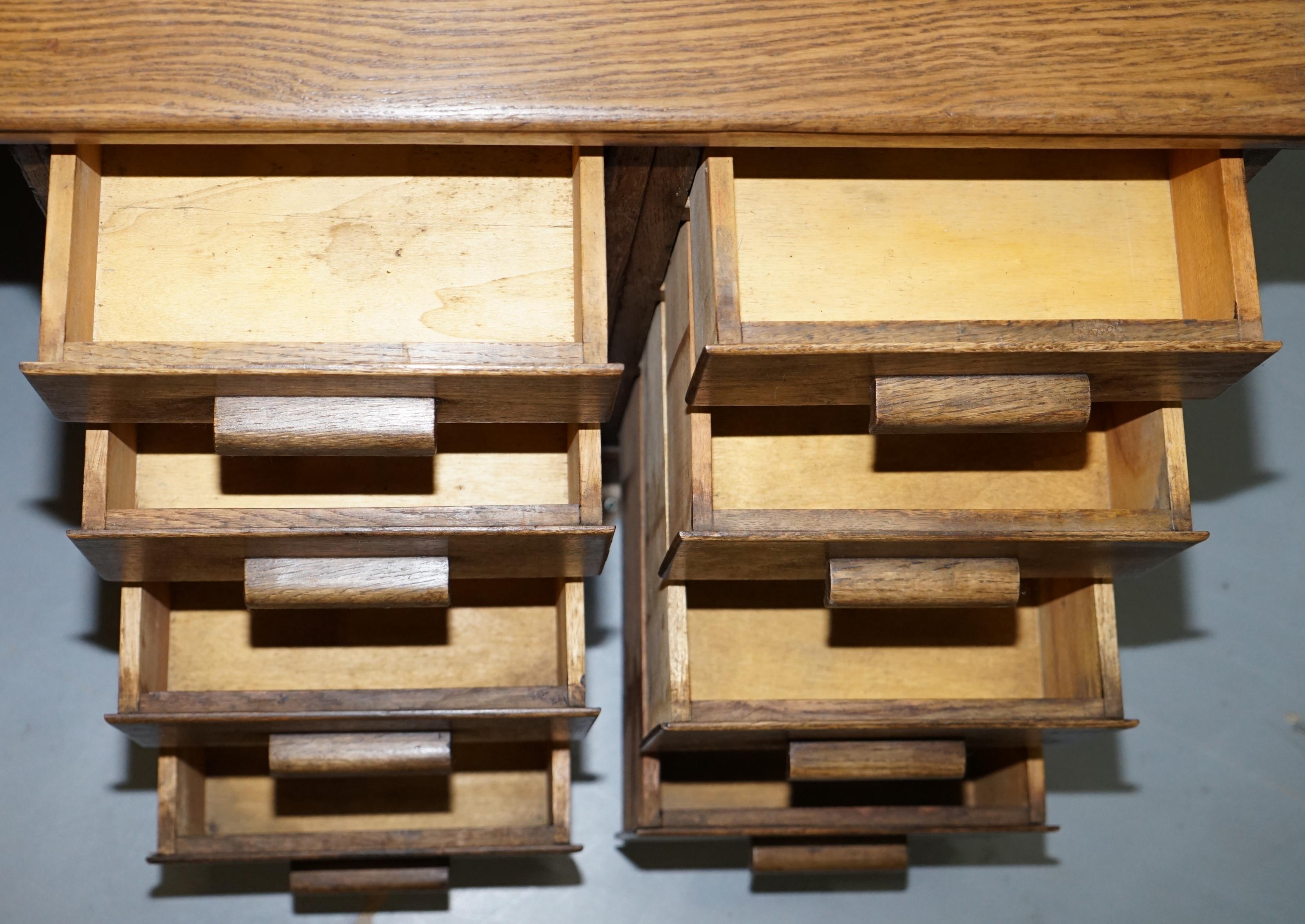 32 Drawers Double Sided Twin Pedestal Oak Partners Desk Haberdashery Edwardian 10