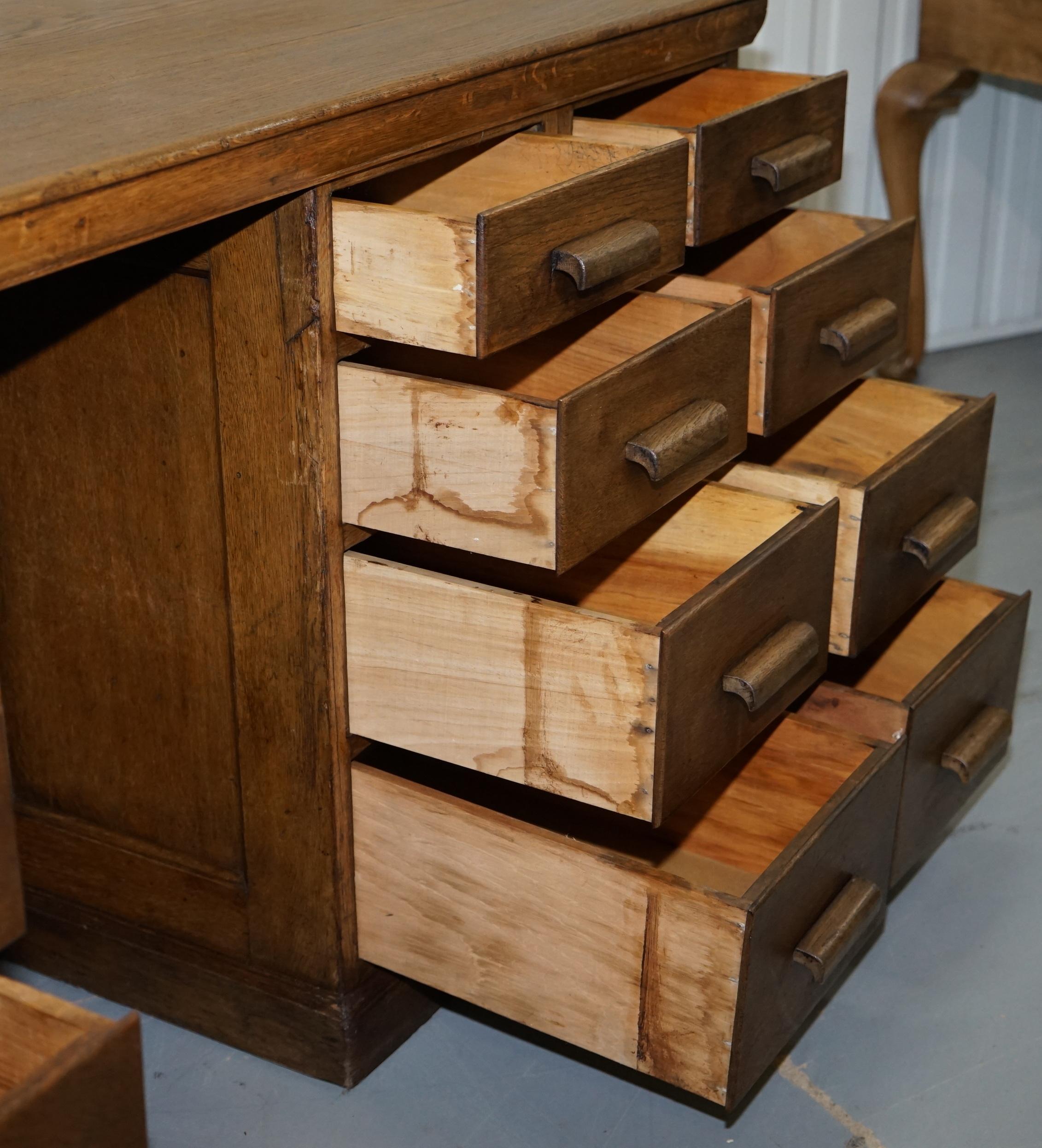 32 Drawers Double Sided Twin Pedestal Oak Partners Desk Haberdashery Edwardian 11
